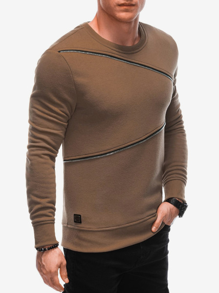 Ombre Clothing Hnedá pánska mikina s ozdobnými zipsami Ombre Oblečenie