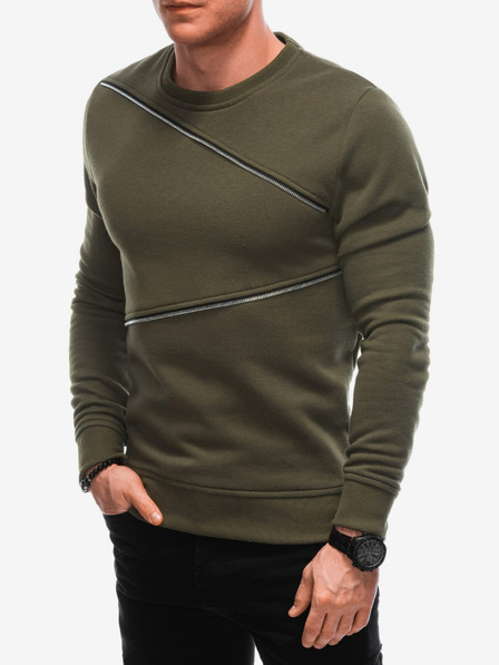 Ombre Clothing Zelená pánska mikina s ozdobnými zipsami Ombre Oblečenie