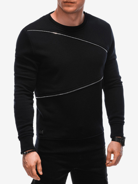Ombre Clothing Čierna pánska mikina s ozdobnými zipsami Ombre Clothing