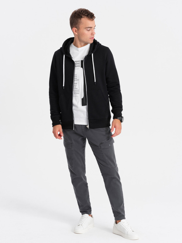 Ombre Clothing Čierna pánska mikina na zips s kapucňou Ombre Clothing