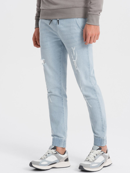 Ombre Clothing Svetlomodré pánske roztrhané džínsy Ombre Clothing