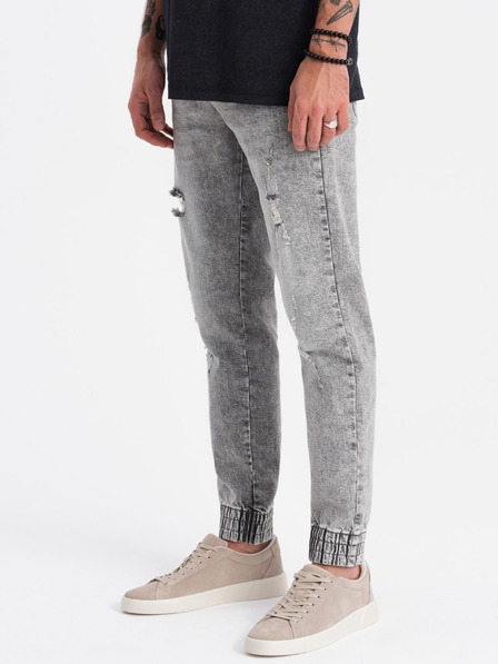Ombre Clothing Svetlošedé pánske roztrhané džínsy Ombre Clothing