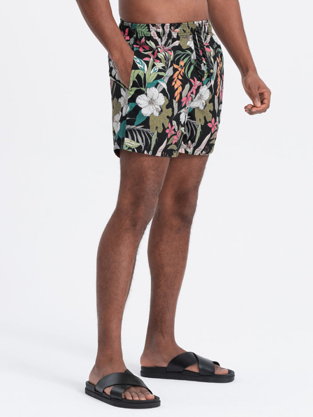 Ombre Clothing Pánske čierno-zelené tropické vzorované plavky Ombre Oblečenie