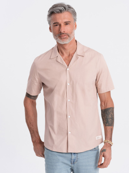 Ombre Clothing Svetlohnedá pánska košeľa s krátkym rukávom Ombre Clothing