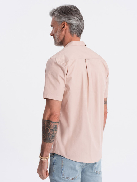 Ombre Clothing Svetlohnedá pánska košeľa s krátkym rukávom Ombre Clothing