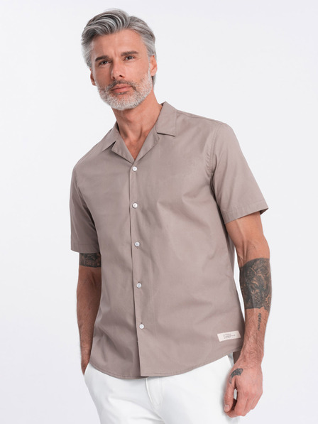 Ombre Clothing Hnedá pánska košeľa s krátkym rukávom Ombre Oblečenie