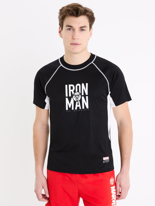 Celio Čierne pánske športové tričko Celio Marvel Iron Man