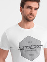 Ombre Clothing Biele pánske tričko s geometrickou potlačou Ombre Oblečenie
