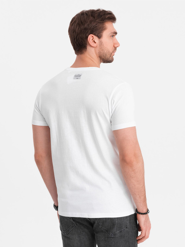 Ombre Clothing Biele pánske tričko s geometrickou potlačou Ombre Oblečenie