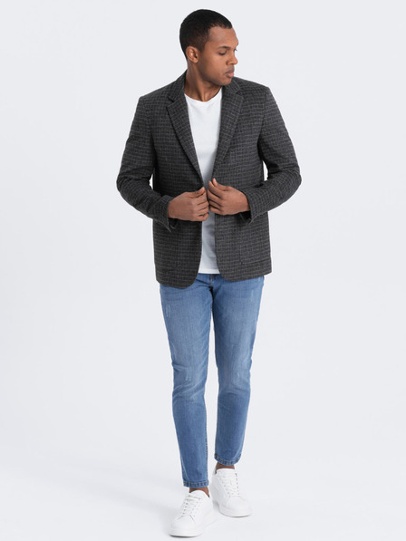 Ombre Clothing Tmavošedé pánske kárované sako s prímesou vlny Ombre Clothing