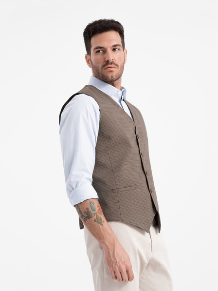 Ombre Clothing Hnedá pánska žakárová vesta Ombre Clothing