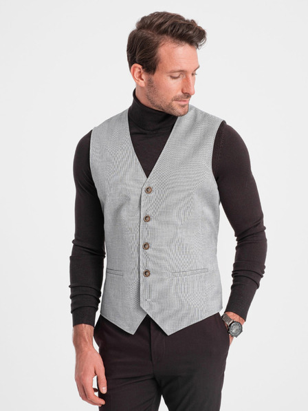 Ombre Clothing Svetlošedá pánska žakárová vesta Ombre Oblečenie