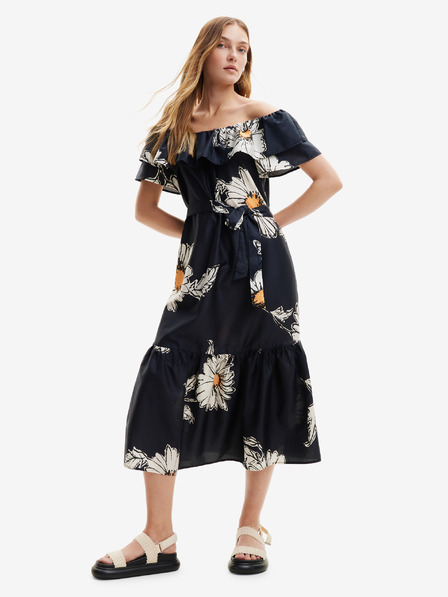 Desigual Čierne dámske kvetinové midi šaty Desigual Georgeo