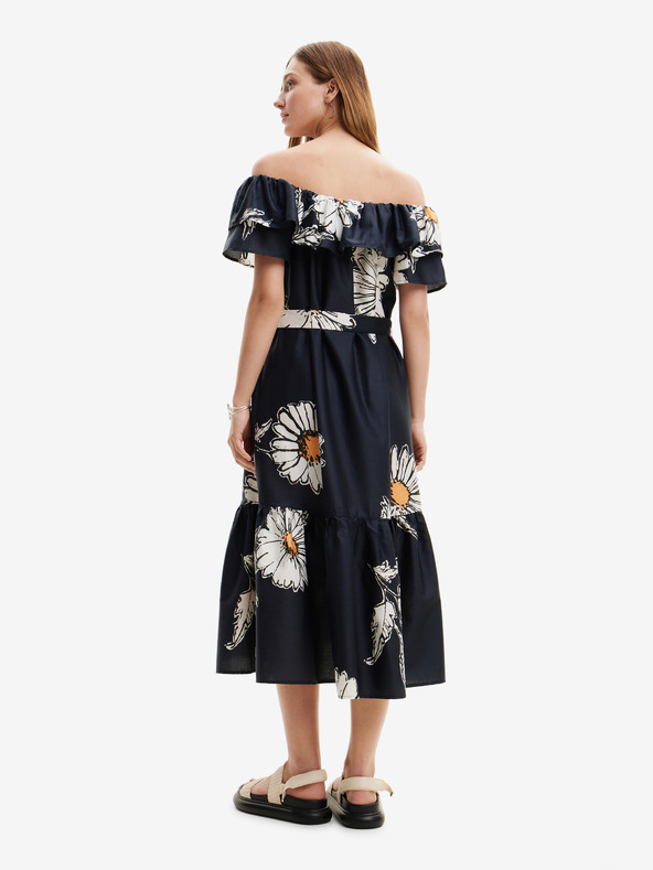 Desigual Čierne dámske kvetinové midi šaty Desigual Georgeo