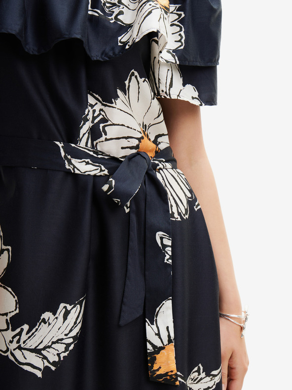 Desigual Čierne dámske kvetinové midi šaty Desigual Georgeo