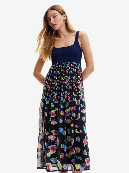 Desigual Tmavomodré dámske kvetované maxi šaty Desigual Vancouver