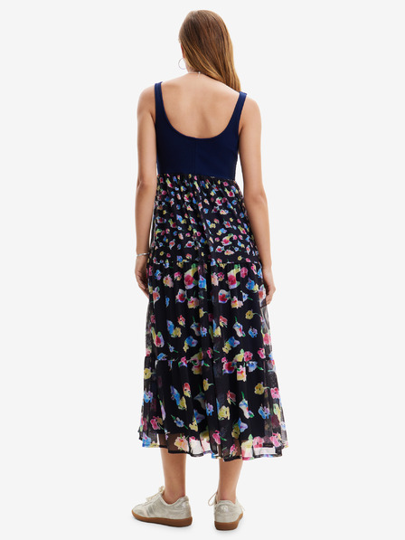 Desigual Tmavomodré dámske kvetované maxi šaty Desigual Vancouver