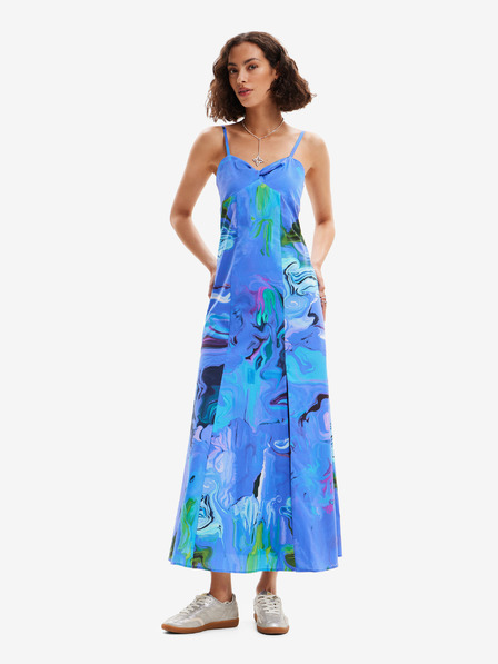 Desigual Modré dámske kvetované maxi šaty Desigual Bleu
