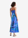 Desigual Modré dámske kvetované maxi šaty Desigual Bleu