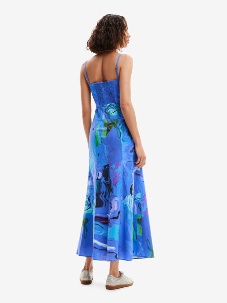 Desigual Modré dámske kvetované maxi šaty Desigual Bleu