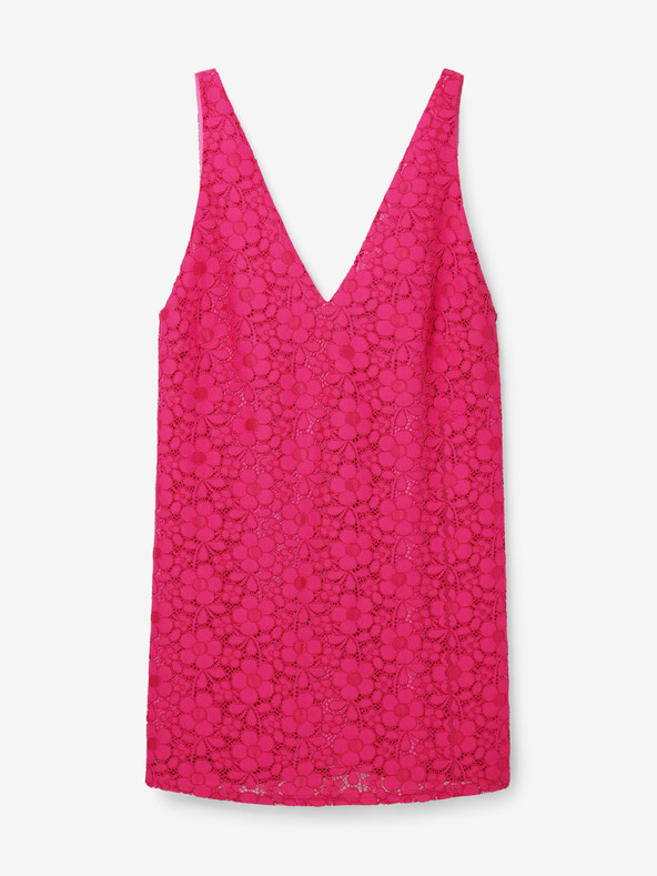 Desigual Desigual Čipkované tmavoružové dámske čipkované šaty