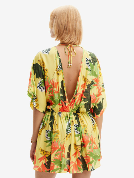Desigual Žlté dámske kvetované plážové šaty Desigual Top Tropical Party