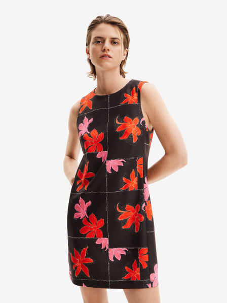 Desigual Červeno-čierne dámske kvetinové mini šaty Desigual Houston