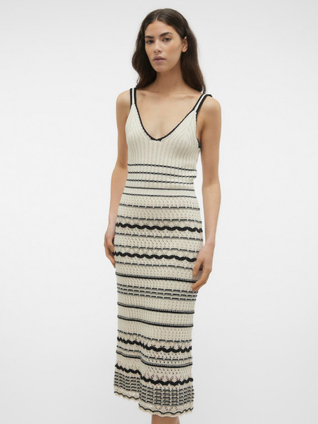 Vero Moda Čierno-krémové dámske pruhované midi šaty Vero Moda Minou