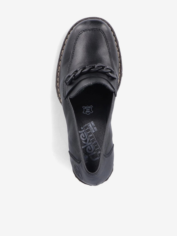 Rieker Čierne dámske kožené mokasíny na podpätku Rieker