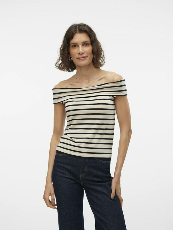 AWARE by VERO MODA Čierno-krémové dámske pruhované tielko AWARE by VERO MODA Kenzi Fiona