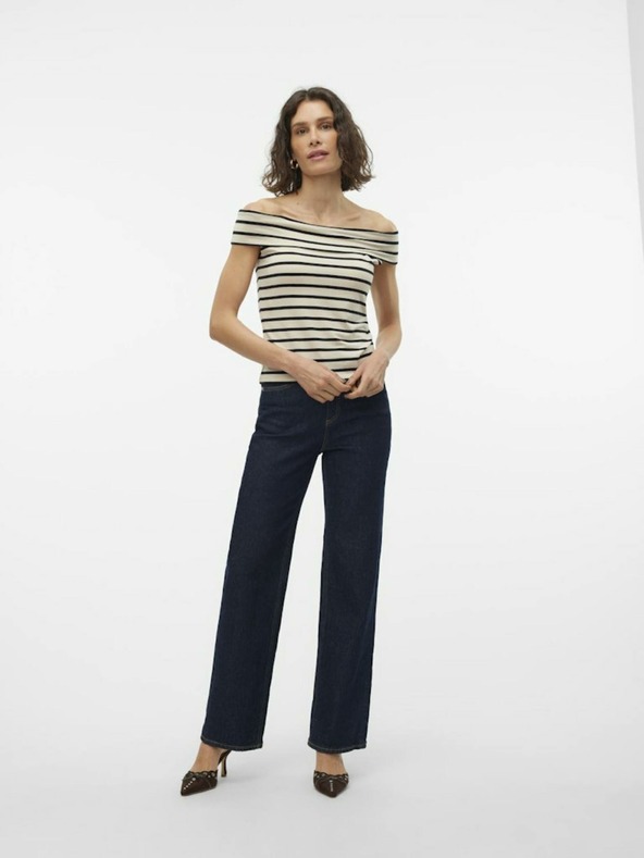 AWARE by VERO MODA Čierno-krémové dámske pruhované tielko AWARE by VERO MODA Kenzi Fiona