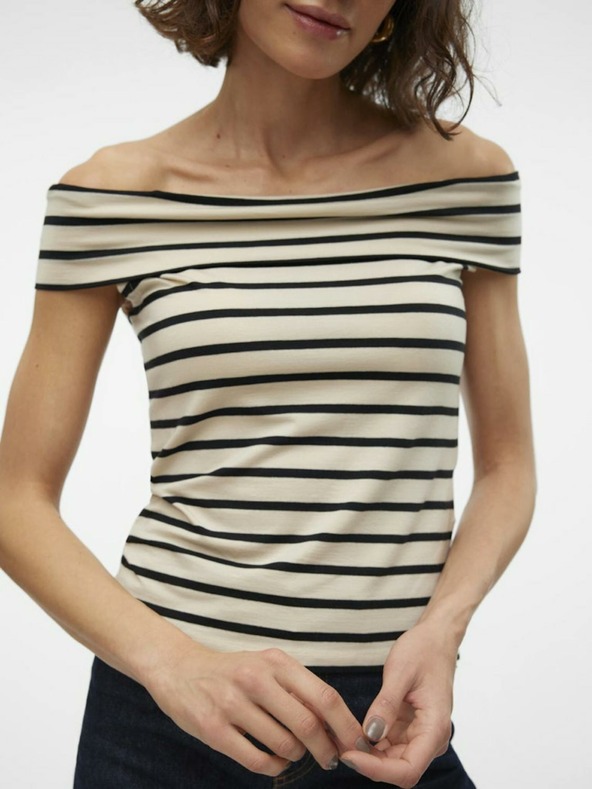 AWARE by VERO MODA Čierno-krémové dámske pruhované tielko AWARE by VERO MODA Kenzi Fiona