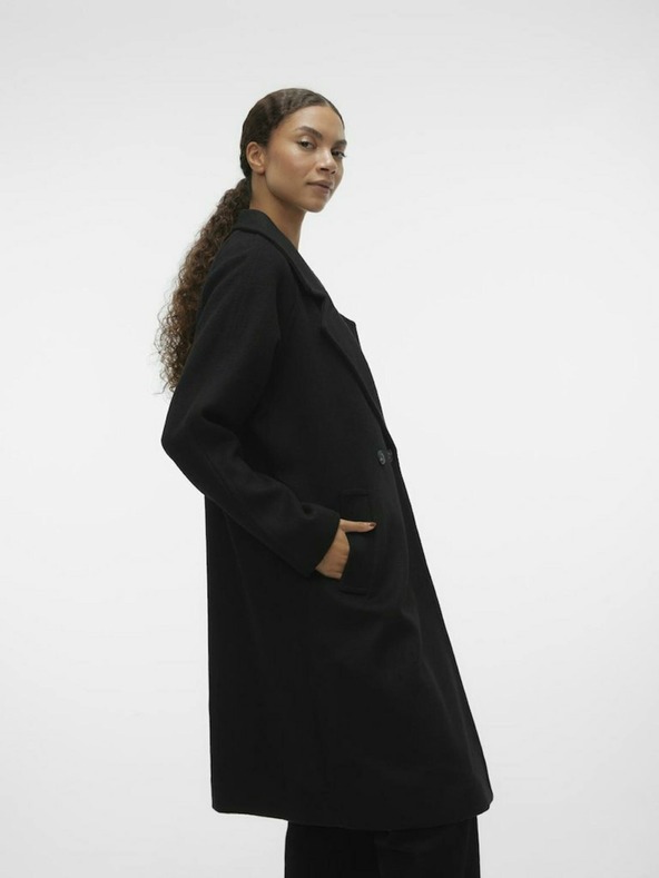 Vero Moda Čierny dámsky kabát z vlnenej zmesi VERO MODA Hazel