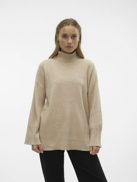 Vero Moda Béžový dámsky sveter s rolákom VERO MODA Goldneedle