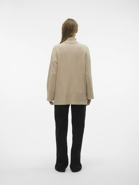 Vero Moda Béžový dámsky sveter s rolákom VERO MODA Goldneedle