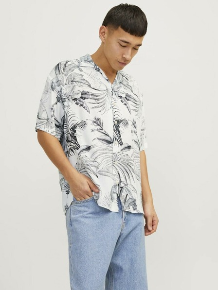 Jack & Jones Biela a sivá vzorovaná pánska košeľa s krátkym rukávom Jack & Jones Guru