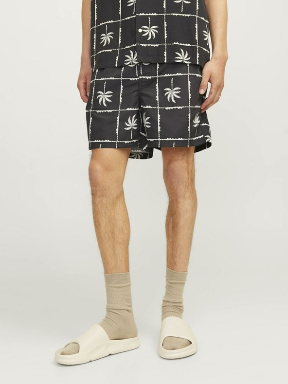 Jack & Jones Čierne pánske vzorované plavky Jack & Jones Fiji