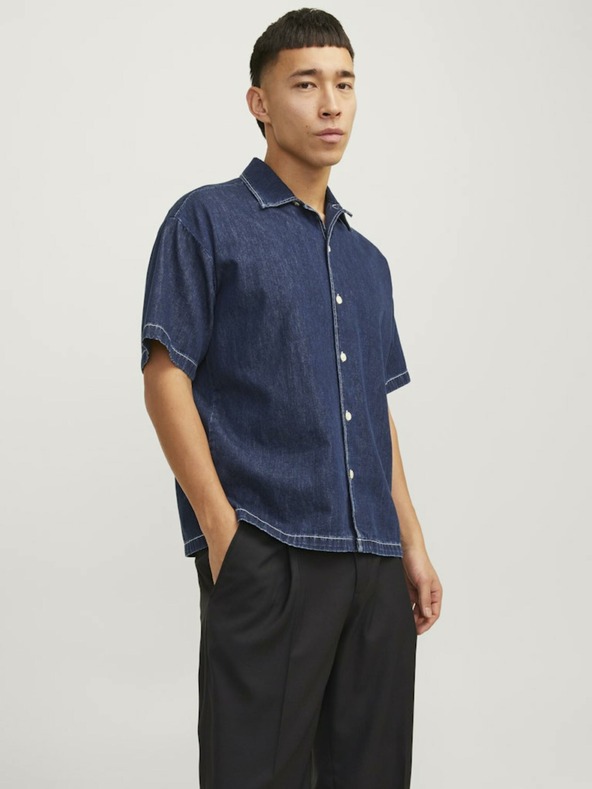 Jack & Jones Modrá pánska džínsová košeľa s krátkym rukávom Jack & Jones Palma