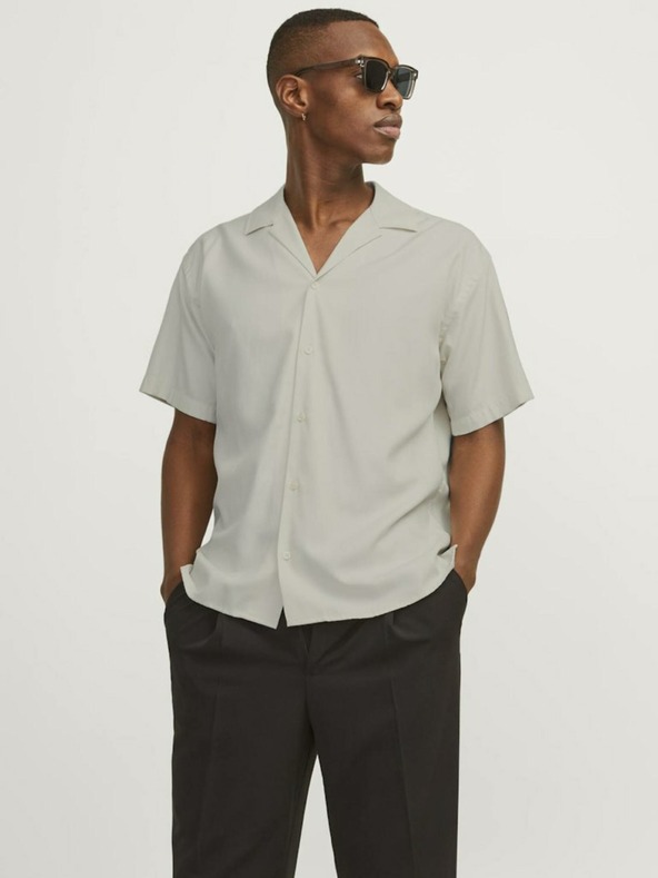 Jack & Jones Béžová pánska košeľa s krátkym rukávom Jack & Jones Aaron