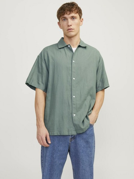 Jack & Jones Zelená pánska ľanová košeľa s krátkym rukávom Jack & Jones Faro