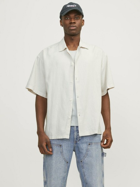 Jack & Jones Krémová pánska ľanová košeľa s krátkym rukávom Jack & Jones Faro