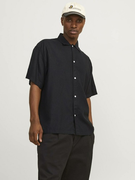 Jack & Jones Čierna pánska ľanová košeľa s krátkym rukávom Jack & Jones Faro