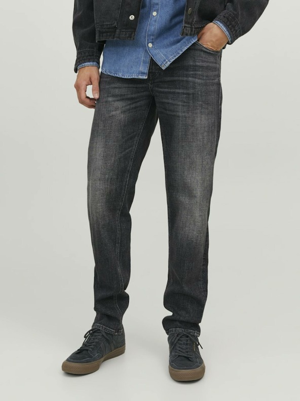 Jack & Jones Čierne pánske džínsy rovného strihu Jack & Jones Mike