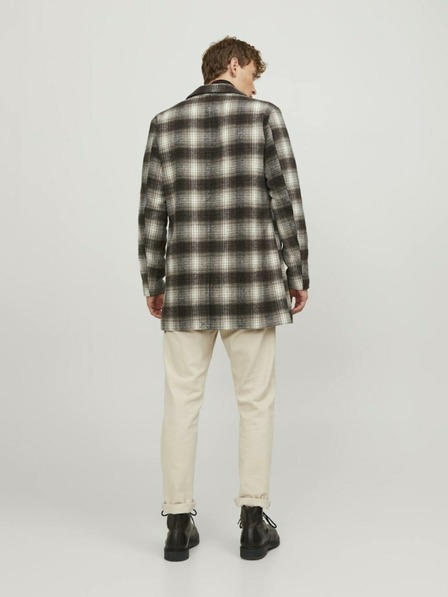 Jack & Jones Hnedý pánsky vlnený kockovaný kabát Jack & Jones Zac