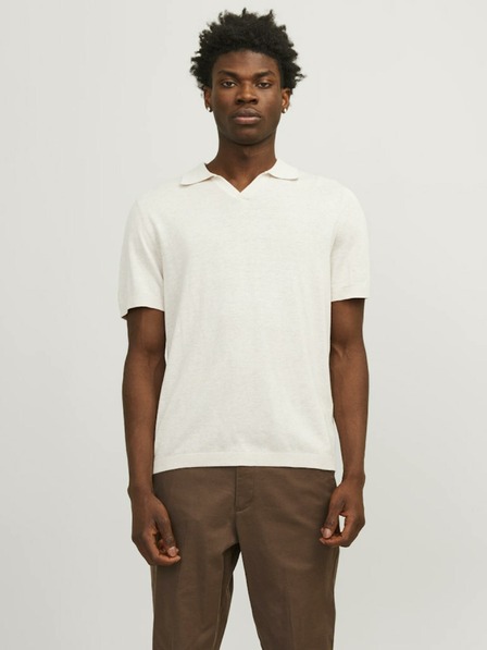 Jack & Jones Krémová pánska polokošeľa Jack & Jones zo zmesi ľanu