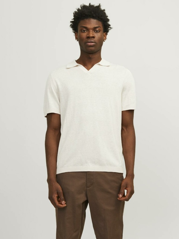 Jack & Jones Krémová pánska polokošeľa Jack & Jones zo zmesi ľanu