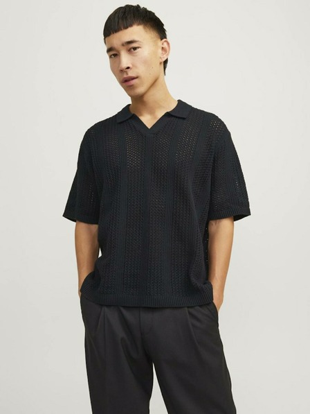 Jack & Jones Čierna pánska polokošeľa Jack & Jones Taormina
