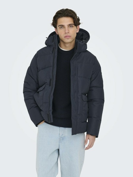ONLY & SONS Tmavomodrá pánska prešívaná zimná bunda ONLY & SONS Carl