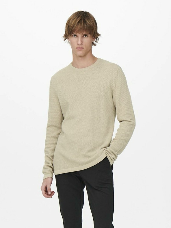 ONLY & SONS Béžový pánsky základný sveter ONLY & SONS Panter