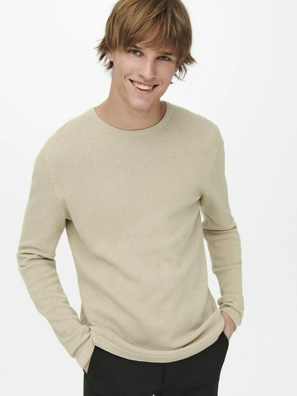 ONLY & SONS Béžový pánsky základný sveter ONLY & SONS Panter